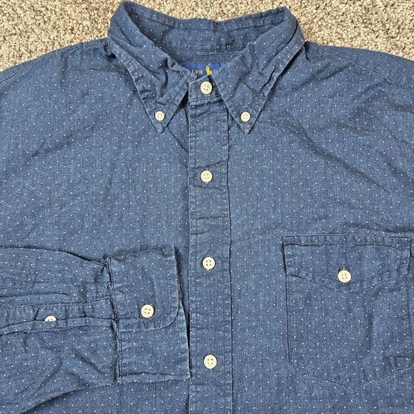 Lauren Ralph Lauren Other - Ralph Lauren Shirt Mens Large Blue Polka Dot Long Sleeve Classic Fit Indigo